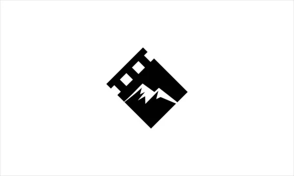 Icono Montaña Dentro Del Icono Tira Película Logo Diseño Vector — Vector de stock