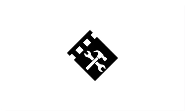 Schraubenschlüssel Und Hammer Werkzeuge Symbol Mit Folienstreifen Logo Design Illustration — Stockvektor