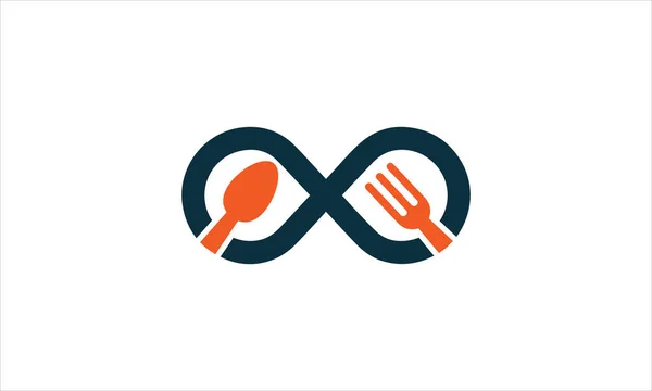 Infinity Mangiare Illimitato Cibo Logo Icona Simbolo Modello Con Forchetta — Vettoriale Stock
