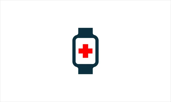 Intelligente Uhr Medizinische Notfall Kreuz Zeichen Symbol Logo Design Illustration — Stockvektor