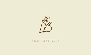 İlk harf LB veya BL imzalı düğün botanik çiçek ikonu logo çizimi çizimi