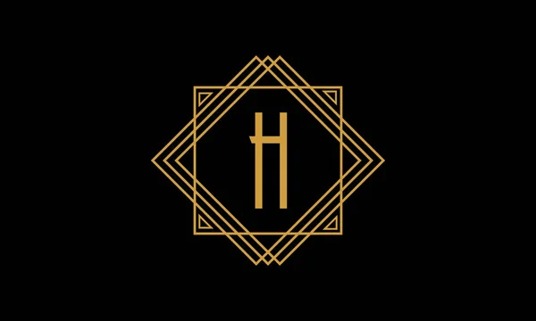 字母H艺术装饰简约的金黄色标志 背景为黑色 边框为正方形 — 图库矢量图片