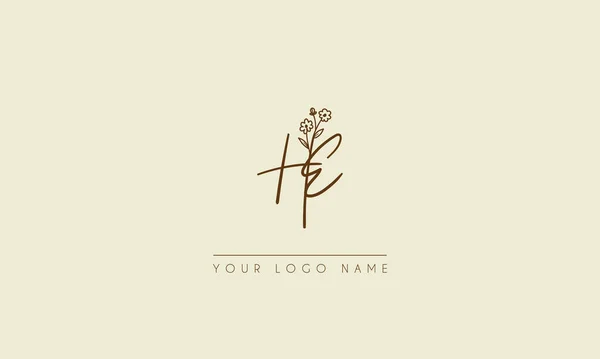 Letra Inicial Firma Manuscrita Boda Botánica Icono Floral Logotipo Diseño — Vector de stock