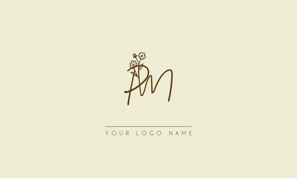 Initial Letter Signature Handwritten Wedding Botanical Floral Icon Logo Vector — Stock Vector