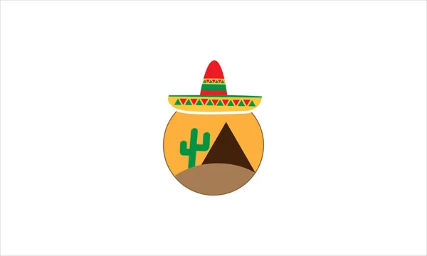 Kaktus Desert Plant Flat Icon Mit Mexikanischem Hut Logo Design — Stockvektor