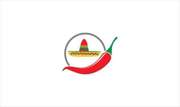 Rote Chilischote Mit Mexikanischem Hut Symbol Logo Design Illustration — Stockvektor