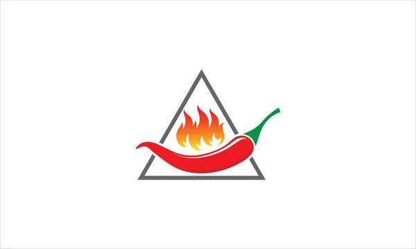Rotes Chilli Logo Mit Feuer Design Illustration Innerhalb Des Dreieck — Stockvektor