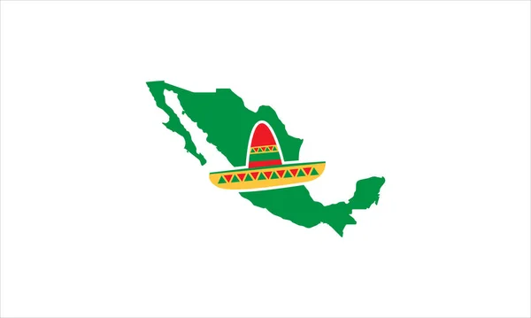 Geleneksel Meksika Şapka Simgesi Logo Tasviri Illüstrasyonlu Yeşil Maksimum Harita — Stok Vektör