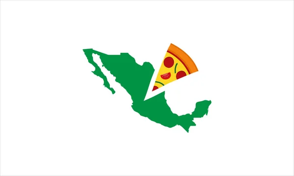 Mexicon Landkarte Mit Pizzastück Ikone Logo Design Illustration — Stockvektor