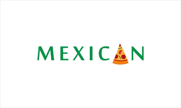 ピザスライスタイポグラフィアイコンロゴデザインイラストシンボルと緑のメキシコ文字 — ストックベクタ