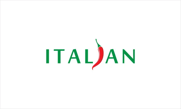 Green Italian Typographic Logo Red Pepper Chilli Vector Design Illustration — Stock Vector