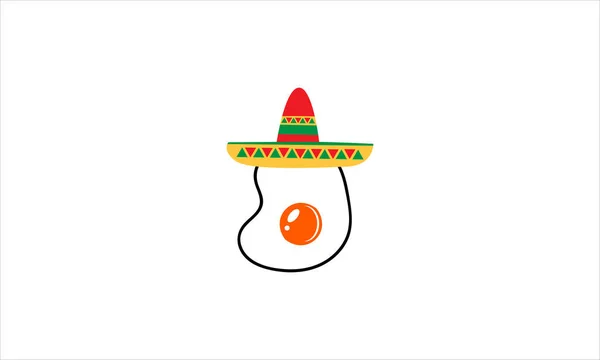 Fried Egg Mit Mexikanischem Hut Symbol Logo Design Vektor Illustration — Stockvektor