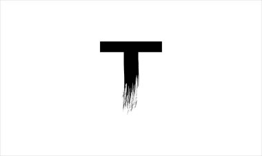 İlk harf T Zen Fırça Vuruşu harf simgesi logo tasarımı illüstrasyonu veya siyah boya harfi logoları