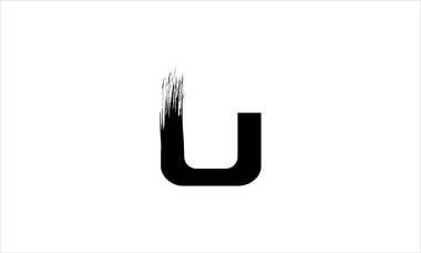 İlk harf U Zen Fırça Vuruşu harf simgesi logo tasarımı illüstrasyonu veya siyah boya harfi logoları
