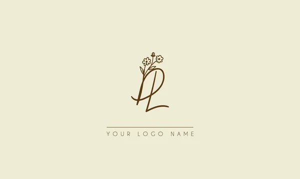 Letra Inicial Firma Manuscrita Boda Botánica Floral Icono Logotipo Vector — Vector de stock