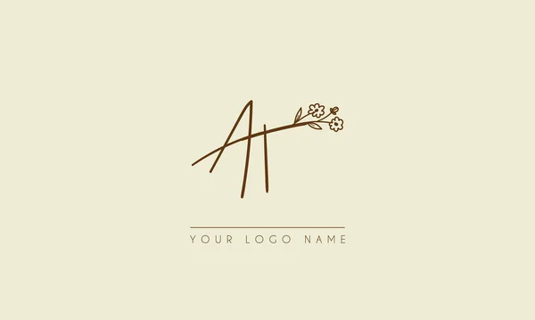 Letra Inicial Firma Manuscrita Boda Botánica Floral Icono Logo Vector — Vector de stock