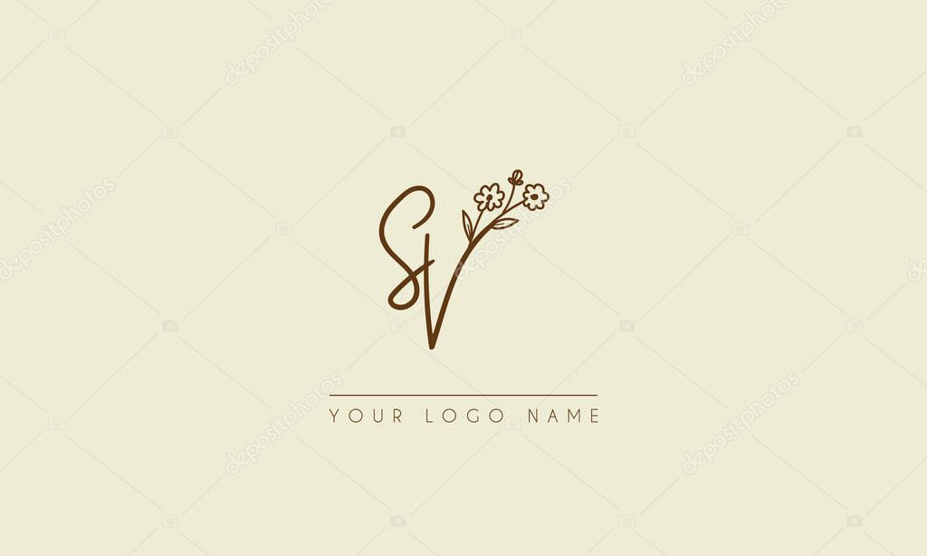 Initial letter SV Or  VS Signature handwritten wedding botanical floral icon logo vector  design  illustration