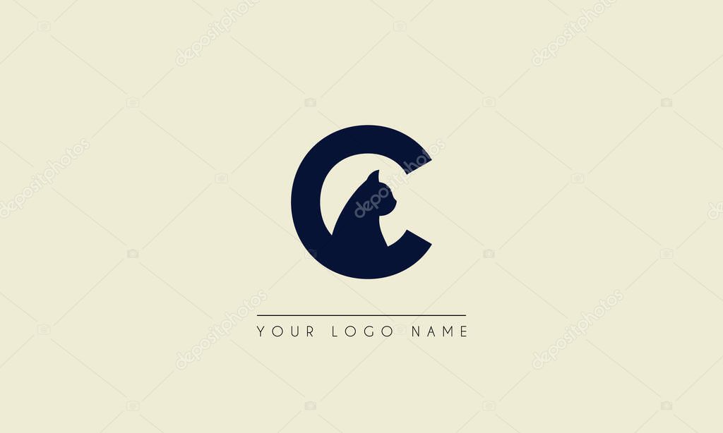 Initial letter C  Negative space with Head Cat logo icon design