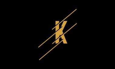 Minimalist düz tasarımda hızlı teknoloji kavramı için köşegen çizgileri olan K harfi teknoloji logosu