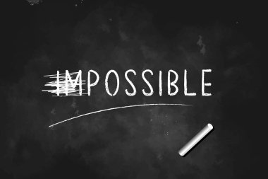 IMPOSSIBLE karatahta simge logo tasarımı illüstrasyonu üzerine tebeşirle yazıldı