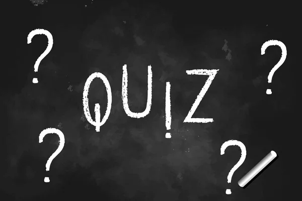 Quiz Und Fragezeichen Mit Weißer Kreide Auf Schwarzer Tafel Gezeichnet — Stockvektor