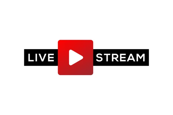 Live Stream Red Video Play Button Logo Vector Illustration — Stock Vector