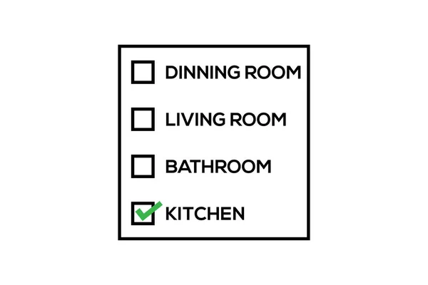 Umzug Nach Hause Checkliste Mit Häkchen Auf Küche Zimmer Logo — Stockvektor
