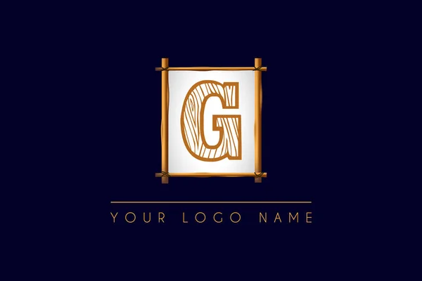 Počáteční Písmeno Logo Dřevěnou Texturou Designovým Logem Dřevěného Rámečku — Stockový vektor