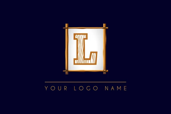 Ahşap Desenli Ahşap Çerçeve Simgesi Logo Resimli Ilk Harf Logosu — Stok Vektör