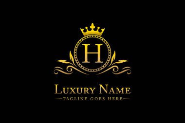 Kraliyet Lüks Mektup H King 'in Butik Konukseverlik Otelleri ve Moda Markası Monogramı için Altın Taç logosu koleksiyonu.