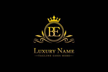 Kraliyet Lüks Mektup Be OR EB King Butik Konukseverlik Otelleri ve Moda Kimliği Monogramı için Altın Taç logo koleksiyonu
