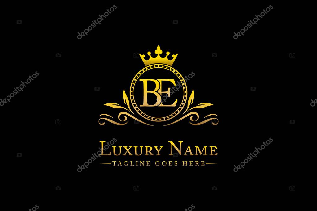 Royal   Luxury   Letter BE OR EB   King with  Gold Crest Crown  logo  collection  For Boutique hospitality  Hotels and Fashion Brand Identity Monogram
