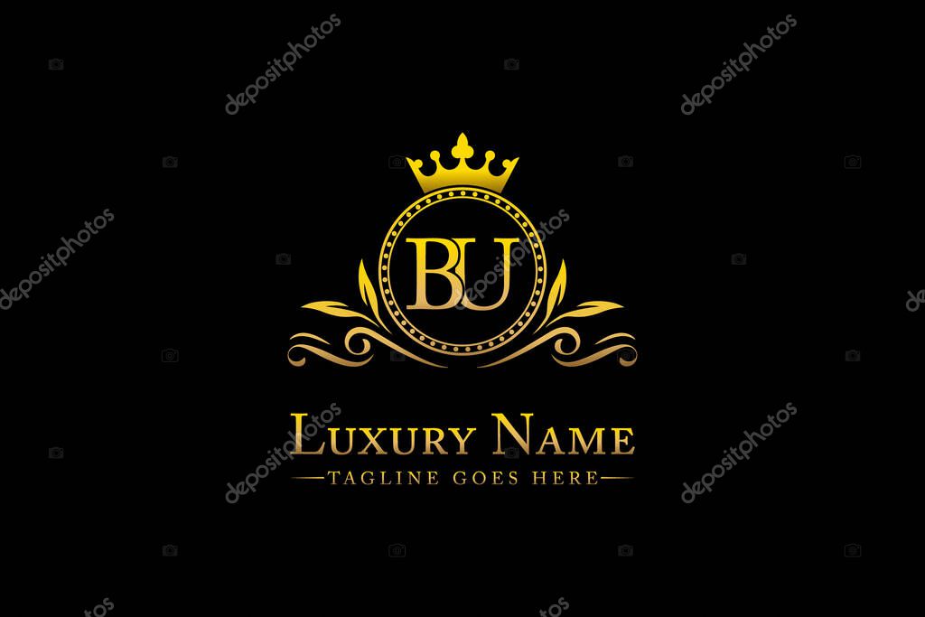 Royal   Luxury   Letter BU OR UB   King with  Gold Crest Crown  logo  collection  For Boutique hospitality  Hotels and Fashion Brand Identity Monogram