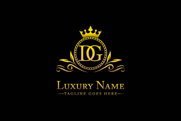 Royal   Luxury   Letter DG OR GD   King with  Gold Crest Crown  logo  collection  For Boutique hospitality  Hotels and Fashion Brand Identity Monogram