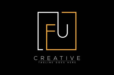 İlk harf fu, uf, f, u şık ve lüks Dikdörtgen kare logo tasarım şablonu ile ilk harf