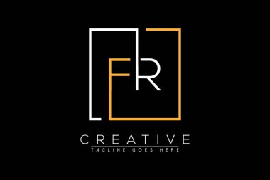 İlk harf fr, rf, f, r zarif ve lüks Dikdörtgen kare logo tasarım şablonu ile ilk harf