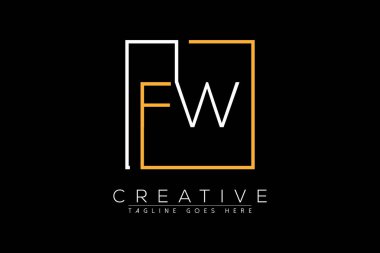 İlk harf fw, wf, f, w zarif ve lüks Dikdörtgen kare logo tasarım şablonu ile ilk harf