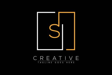 İlk harf si, i, zarif ve lüks Dikdörtgen kare logo tasarım şablonu ile ilk harf