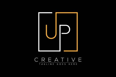 İlk harf yukarı, pu, u, p şık ve lüks Dikdörtgen kare logo tasarım şablonu ile ilk harf