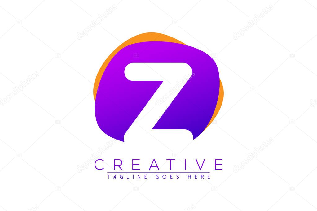 Initial z, letter z vector logo icon with purple and orange geometric shapes in the back