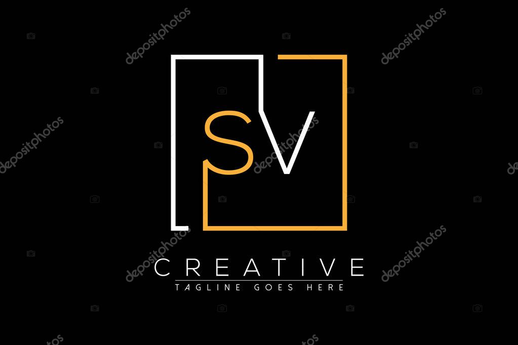 Initial letter sv, vs, s, v elegant and luxury Initial with Rectangular frame minimal monogram logo design vector template