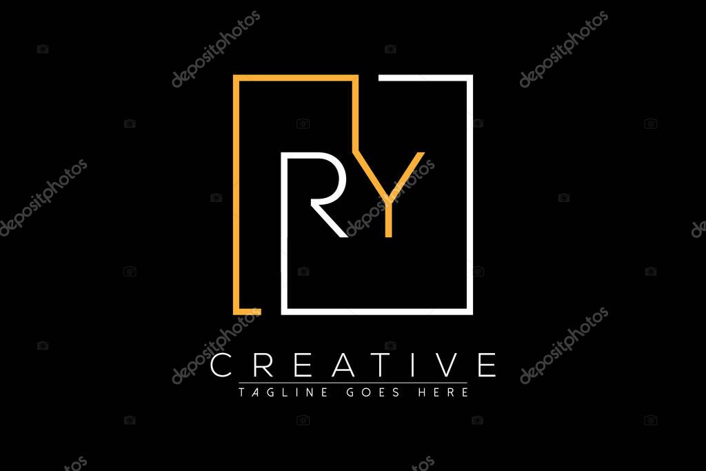 Initial letter ry, yr, r, y elegant and luxury Initial with Rectangular frame minimal monogram logo design vector template