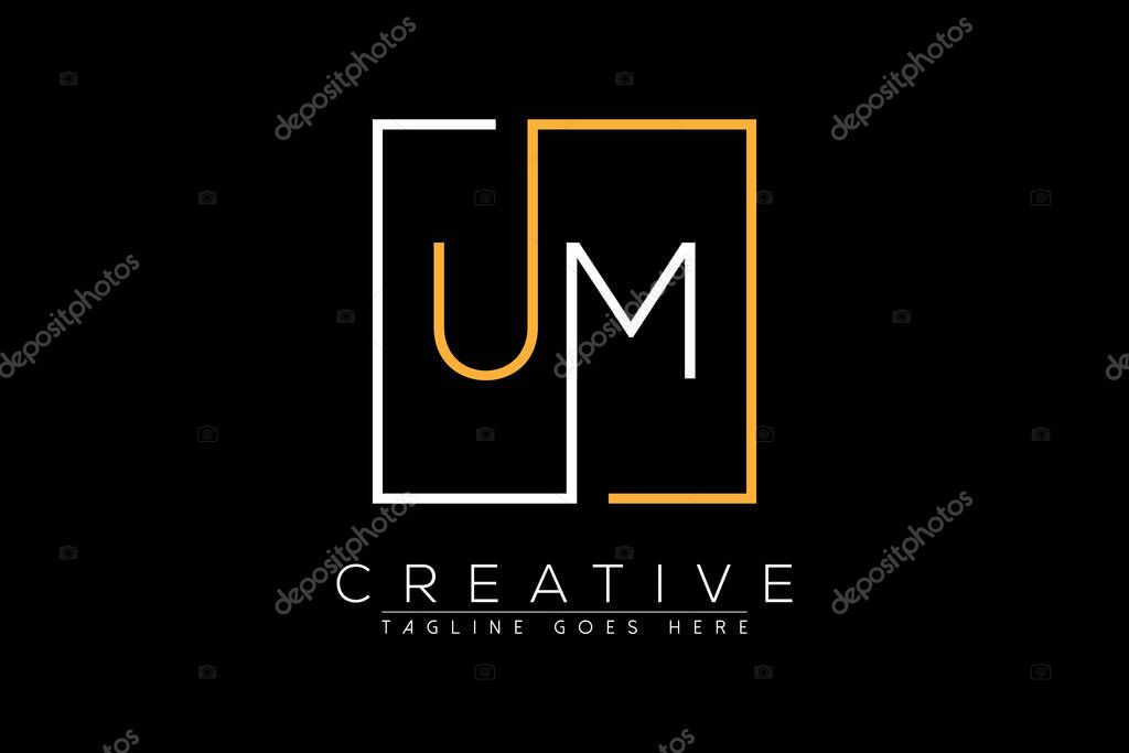 Initial letter um, mu, u, m elegant and luxury Initial with Rectangular frame minimal monogram logo design vector template