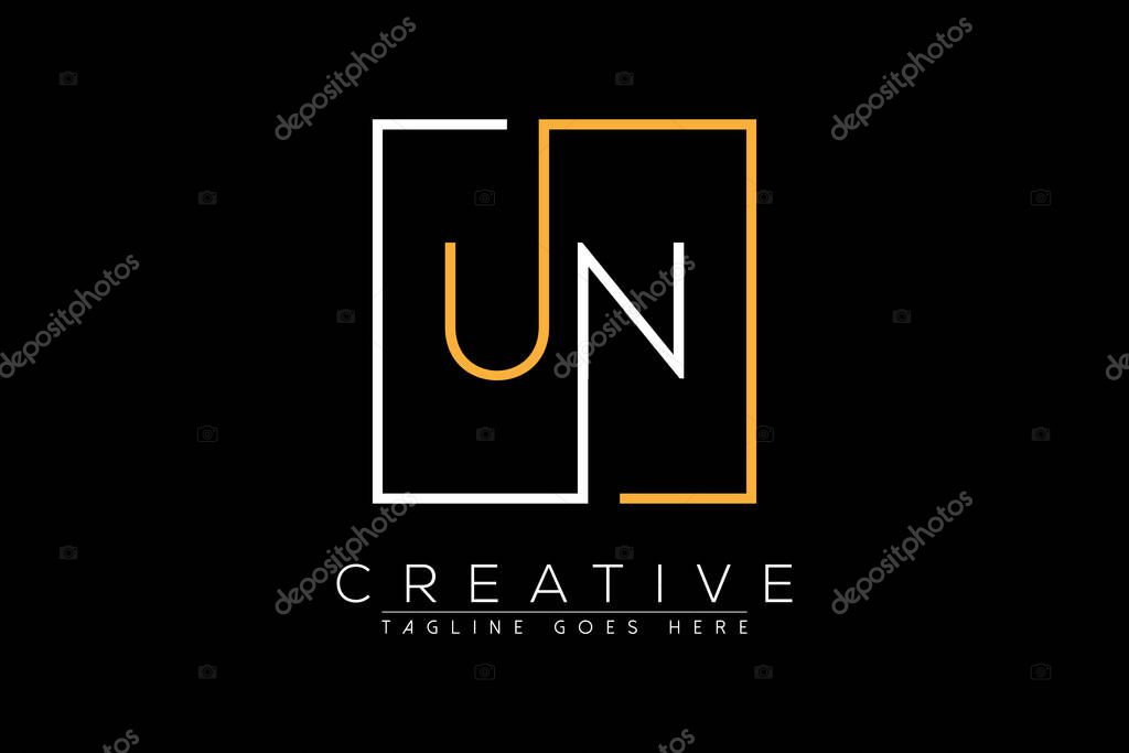 Initial letter un, nu, u, n elegant and luxury Initial with Rectangular frame minimal monogram logo design vector template