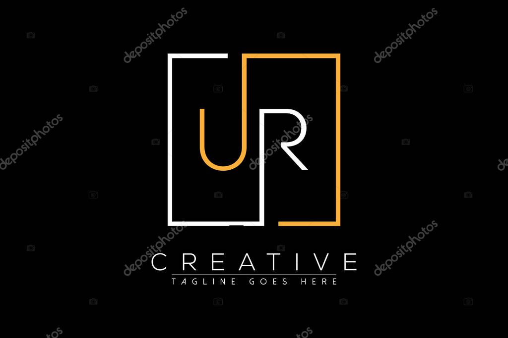 Initial letter ur, ru, u, r elegant and luxury Initial with Rectangular frame minimal monogram logo design vector template