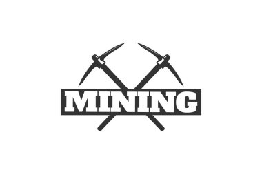 Beyaz arkaplanda izole edilmiş kazma logo vektör simgesi ile madencilik