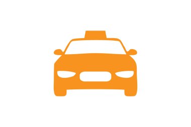 Ön görünüm logo şablon vektör resimleme dizaynına sahip taksi arabası