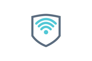 Kalkan ve wifi logo kombinasyonu vektörü Güvenlik ve sinyal sembolü veya ikon Eşsiz koruma ve radyo internet logoti tasarım şablonu