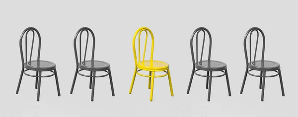 Σειρά Από Καρέκλες Γκρι Και Κίτρινες Καρέκλες Προσλαμβάνουμε Ιδέες Ευρύ — Φωτογραφία Αρχείου