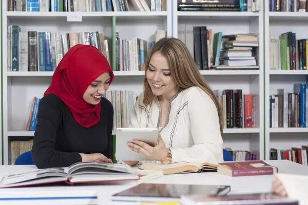 Groep studenten studeren aan de Universiteitsbibliotheek — Stockfoto